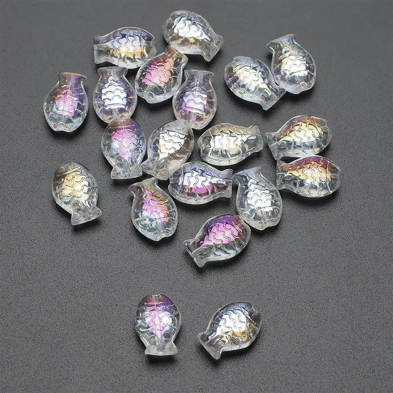 60pcs 3D Aurora Irregular Japanese Fish Glass Beads Multicolor Spacer