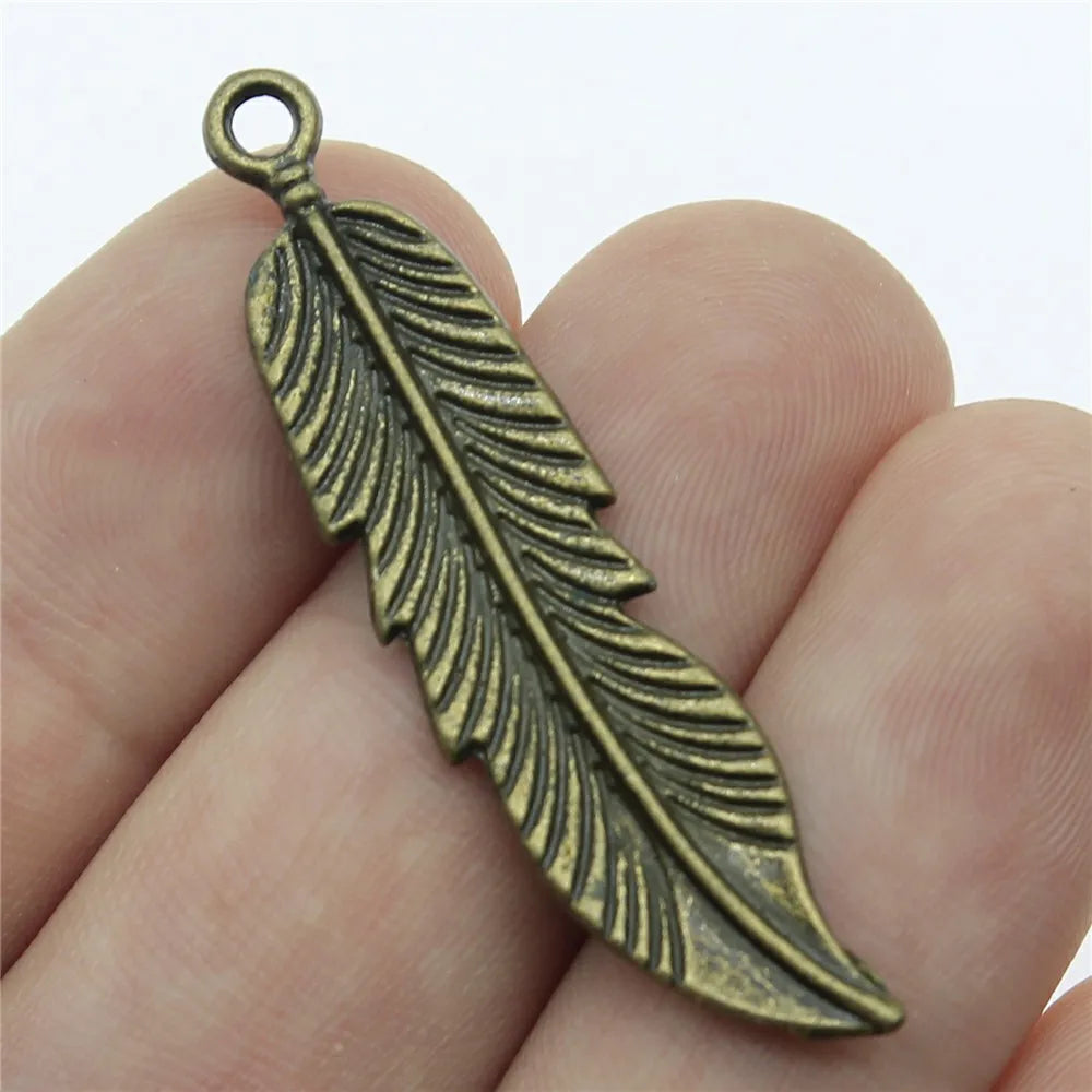60pcs Feather Pendants Charm Feather Antique Silver Bronze 45mm
