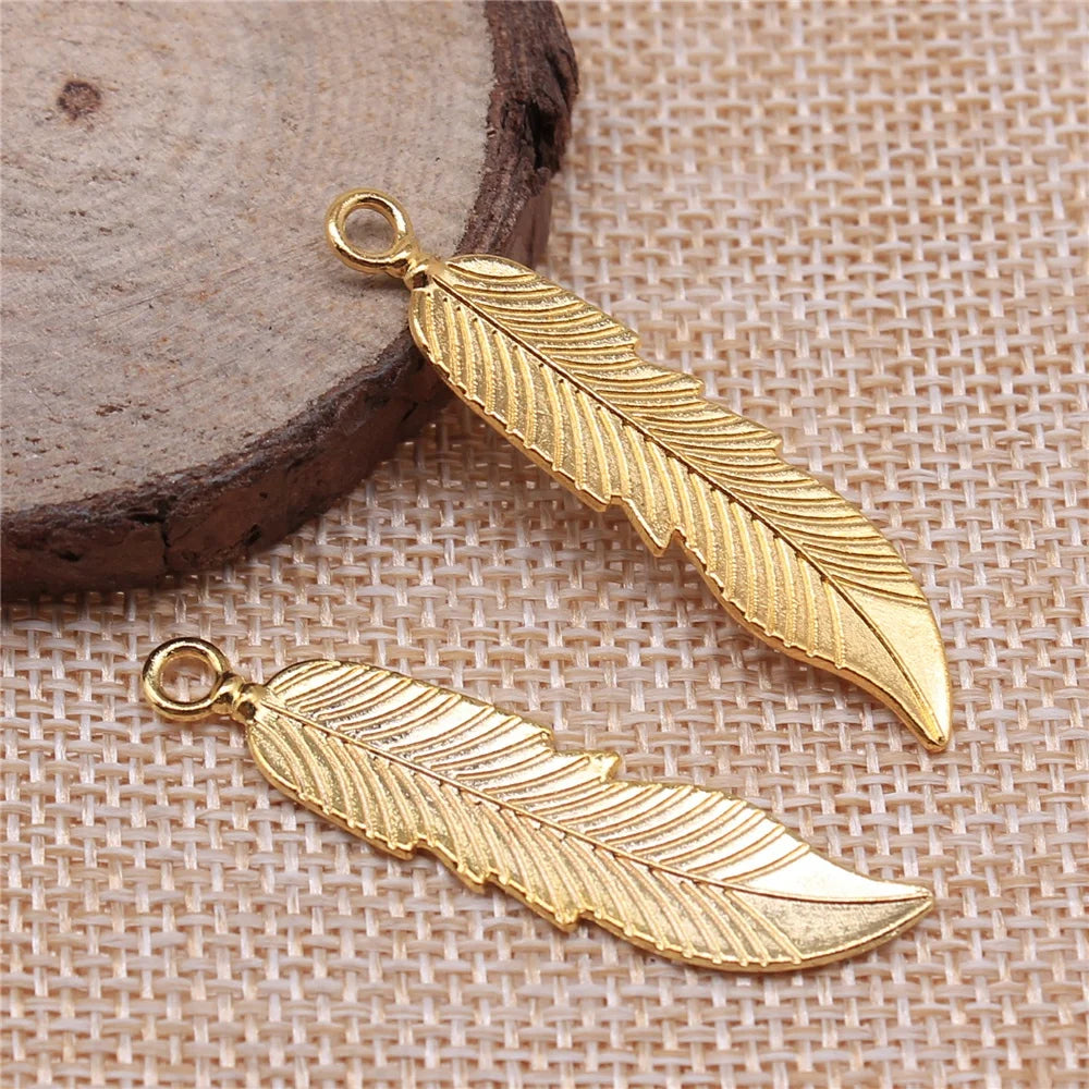 60pcs Feather Pendants Charm Feather Antique Silver Bronze 45mm
