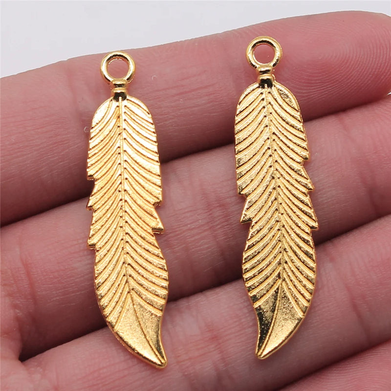 60pcs Feather Pendants Charm Feather Antique Silver Bronze 45mm
