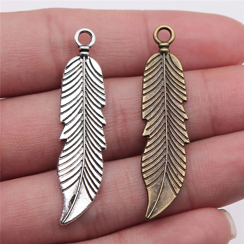 60pcs Feather Pendants Charm Feather Antique Silver Bronze 45mm