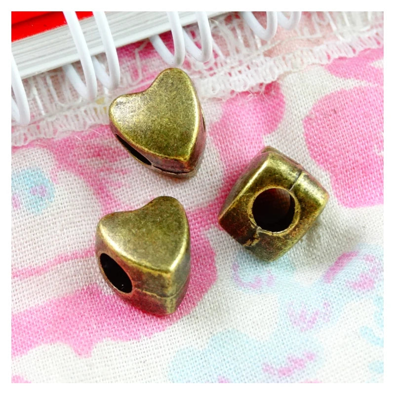 60pcs Antique Bronze Plated Heart Charms Bracelet Beads DIY Jewelry Accessories
