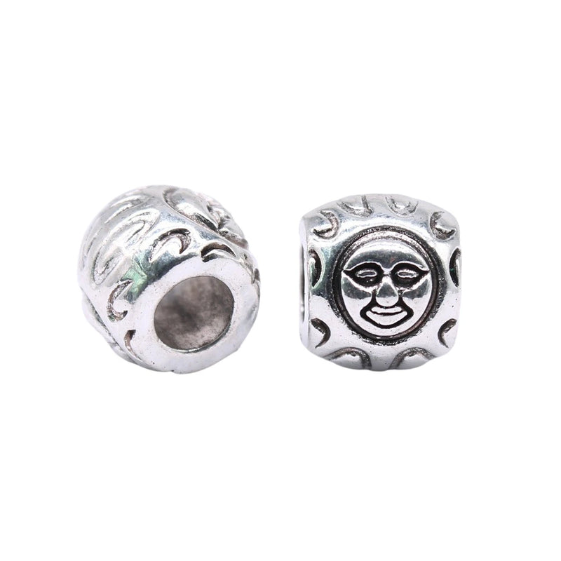 60pcs Sun Face Beads Charms DIY Bracelet Making Antique Silver