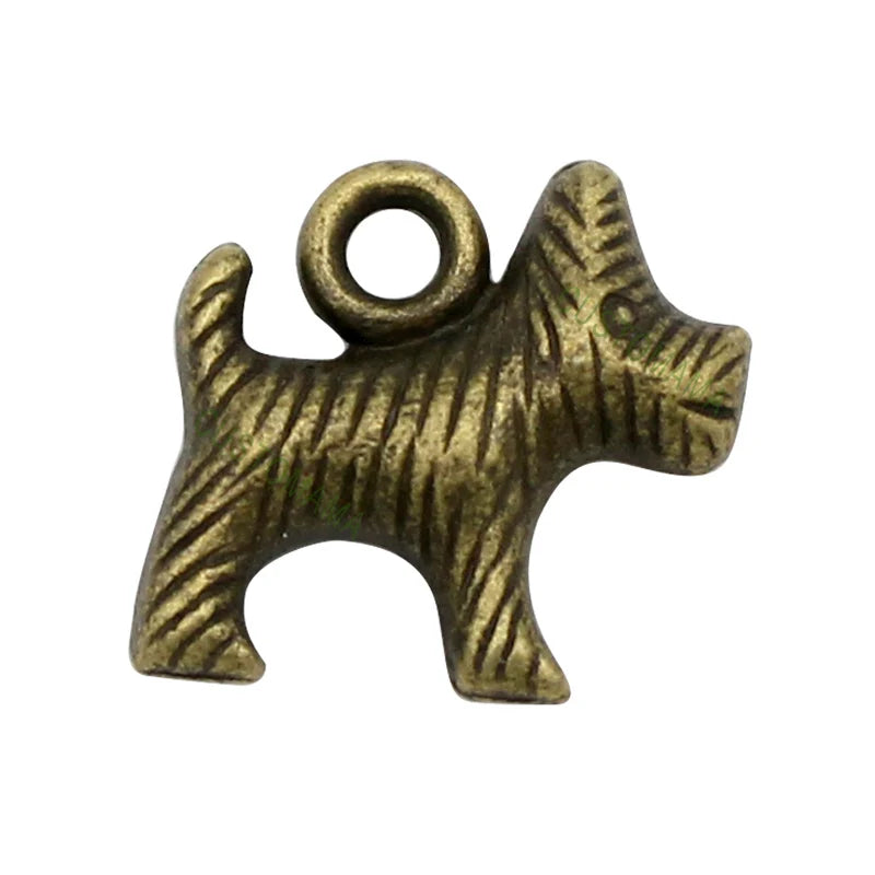 60pcs Antique Bronze Dog Charms Pendant 13x13mm