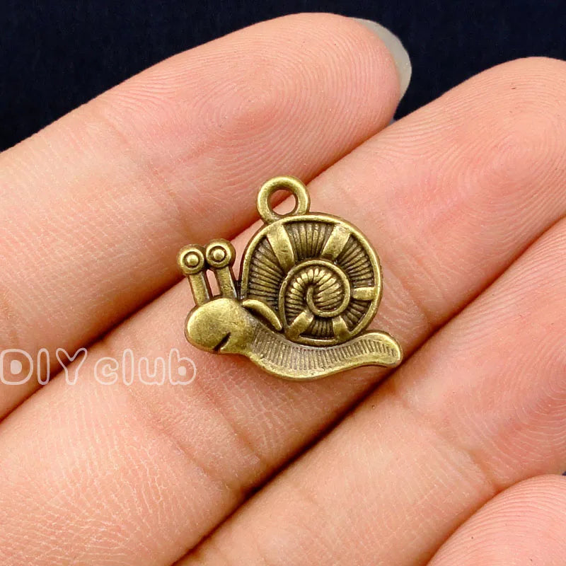 60pcs Bronze Snail Charms Pendant 2 Sided 16x16mm