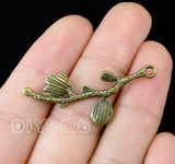 60pcs Antique Bronze Flower Branch Charms 41x16mm