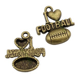 60pcs Antique Bronze I Heart Football Charms Pendant 20x18mm