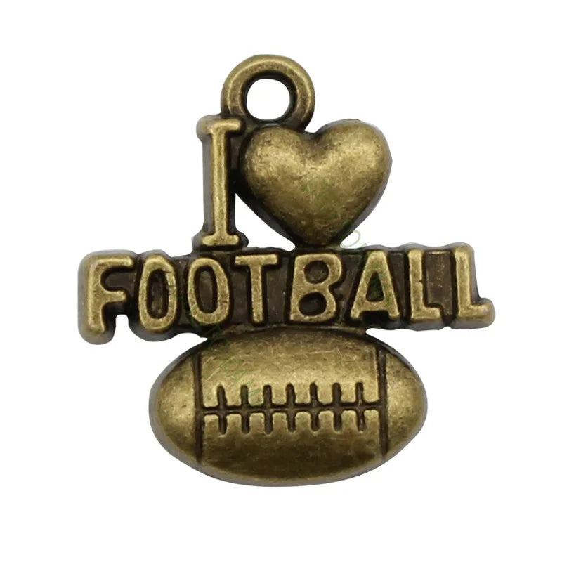60pcs Antique Bronze I Heart Football Charms Pendant 20x18mm