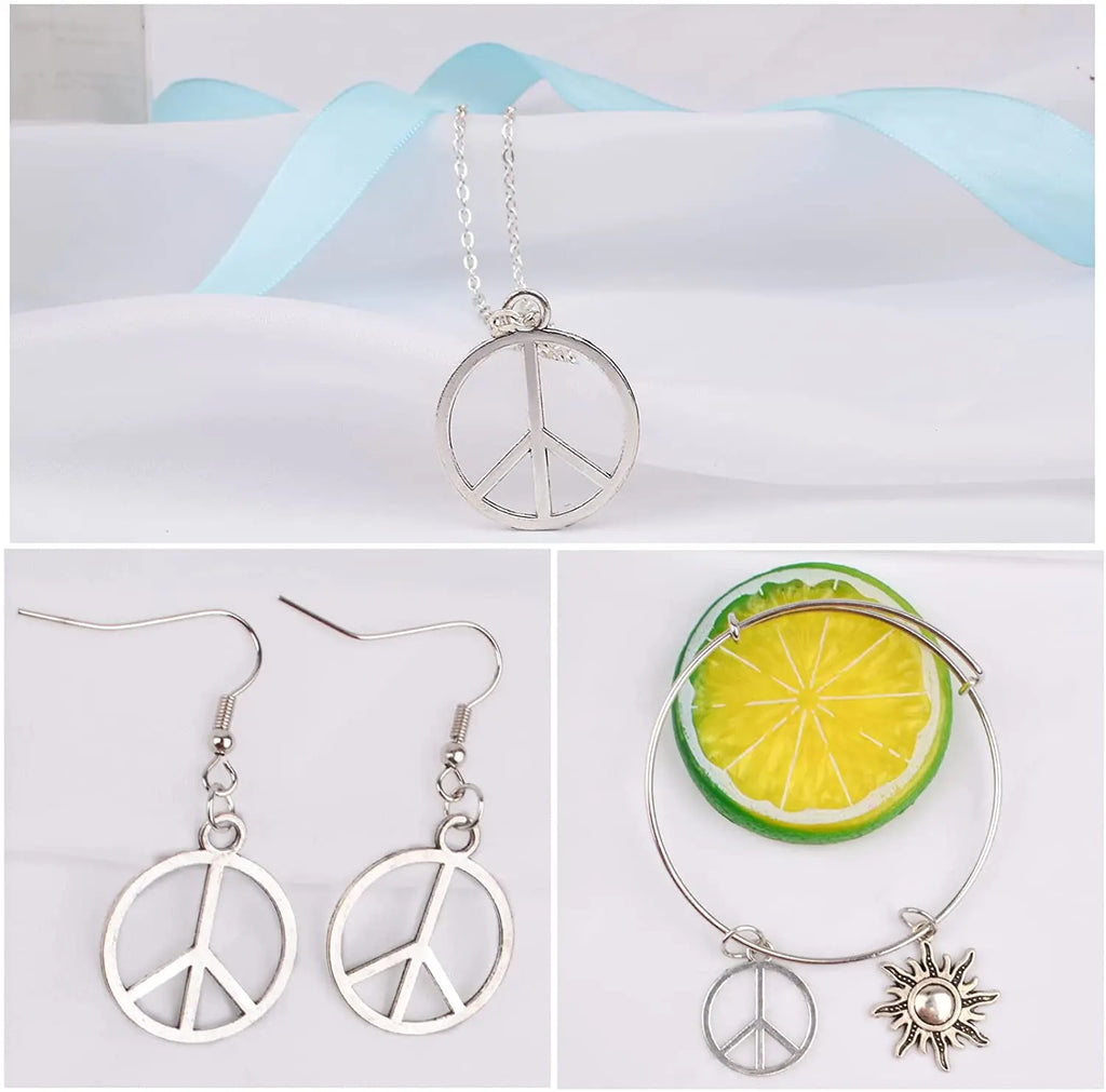 60pcs Vintage Alloy Peace Sign Charms for DIY Necklace Bracelet Crafting