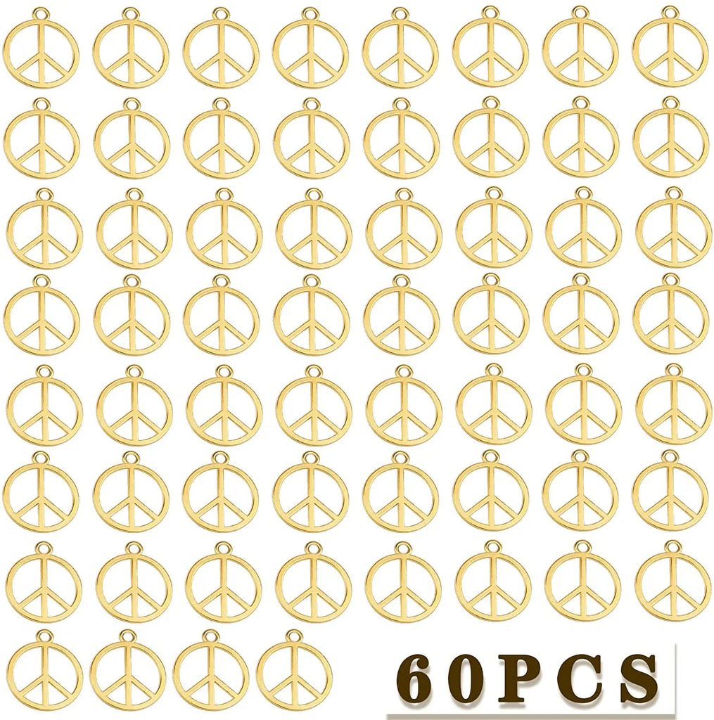 60pcs Vintage Alloy Peace Sign Charms for DIY Necklace Bracelet Crafting