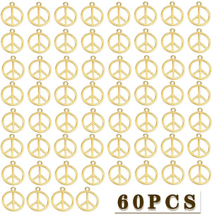60pcs Vintage Alloy Peace Sign Charms for DIY Necklace Bracelet Crafting