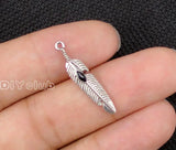 60pcs Antique Silver Enamel Feather Charms Pendant 27x6mm