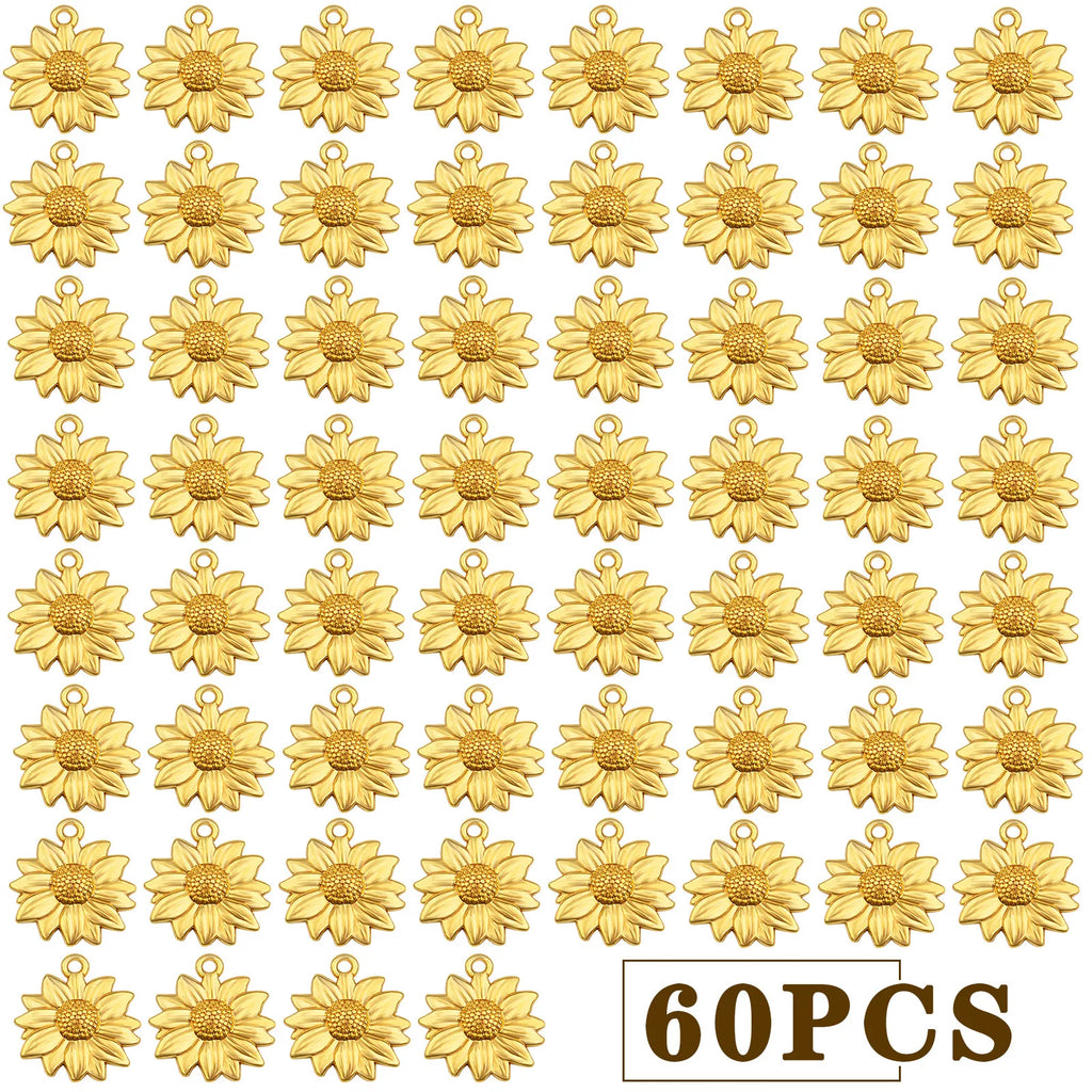 60pcs Antique Sunflower Pendants Charms Alloy Vintage Flower Dangle Charms