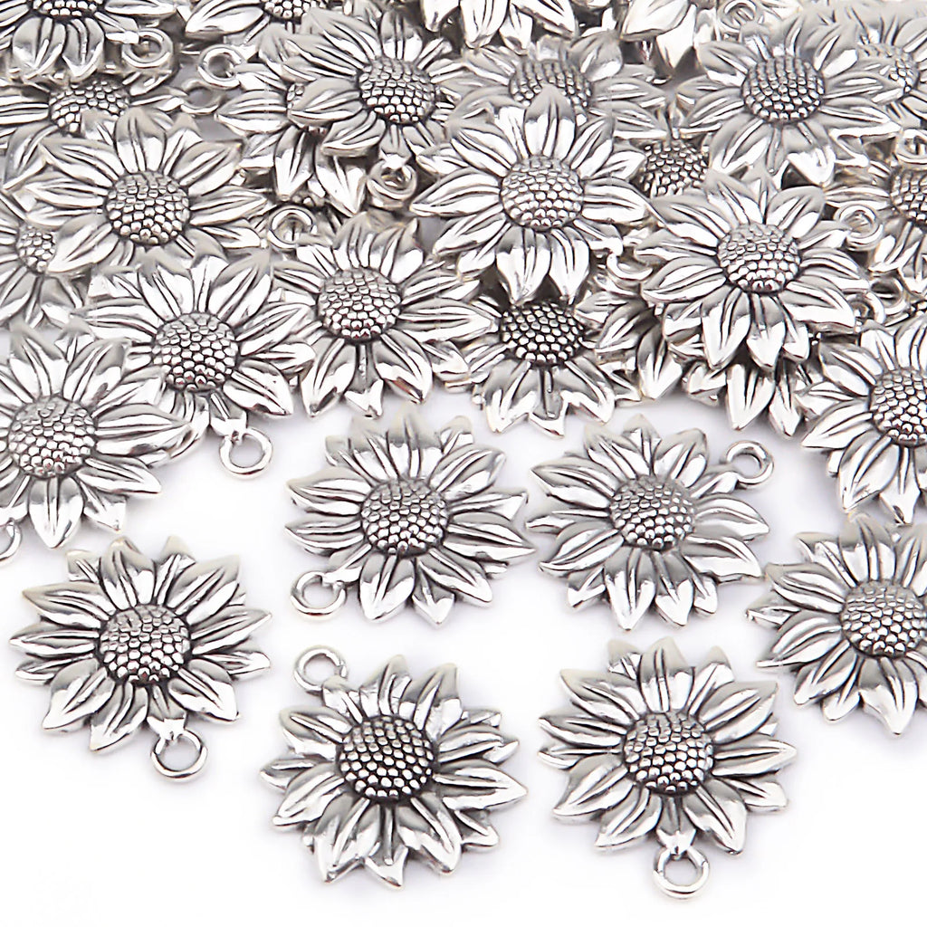 60pcs Antique Sunflower Pendants Charms Alloy Vintage Flower Dangle Charms