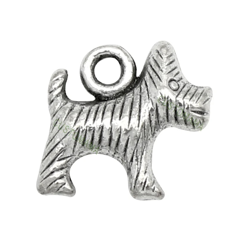 60pcs Tibetan Silver Dog Charms Pendant 13x13mm