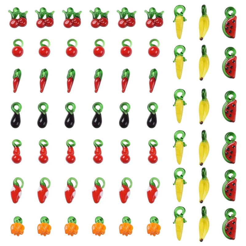 60pcs Lampwork Fruit Vegetable Pendants Mix Shape for DIY Jewelry Making