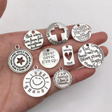 60pcs Ancient Circle Charm Lettering English Words Pendant for Jewelry