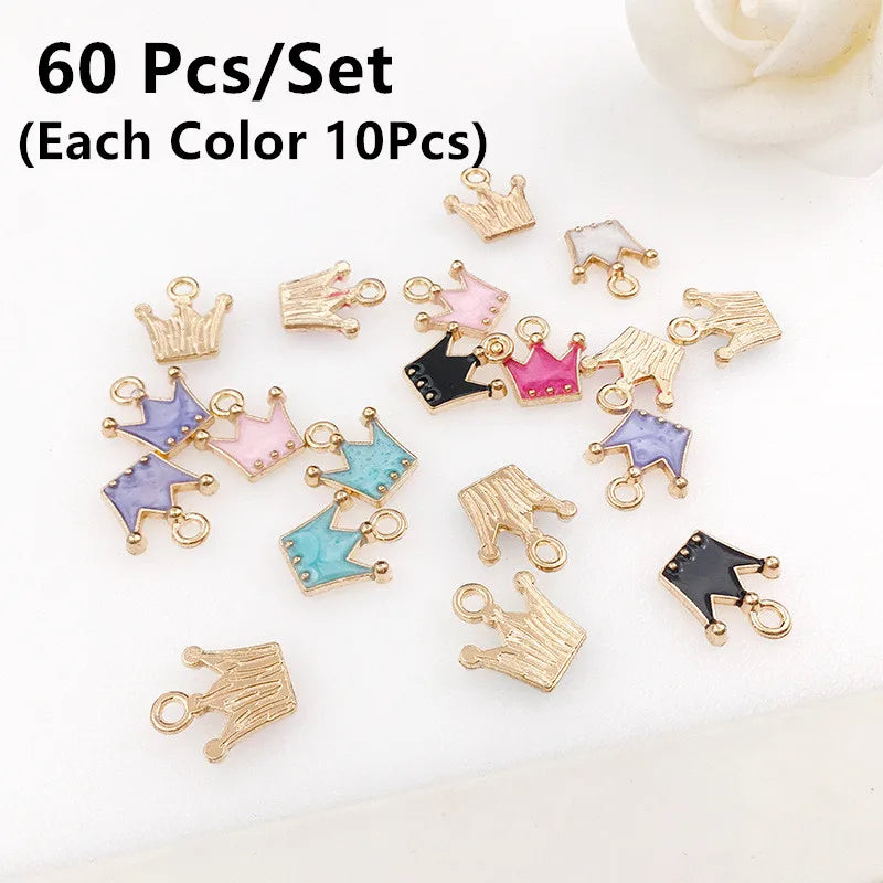 60pcs Crown Enamel Charms Mix Pendants for DIY Jewelry Making