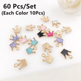 60pcs Crown Enamel Charms Mix Pendants for DIY Jewelry Making
