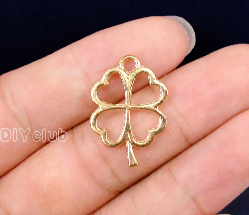 60pcs Gold Tone Four Leaf Clover Charms 28x18mm