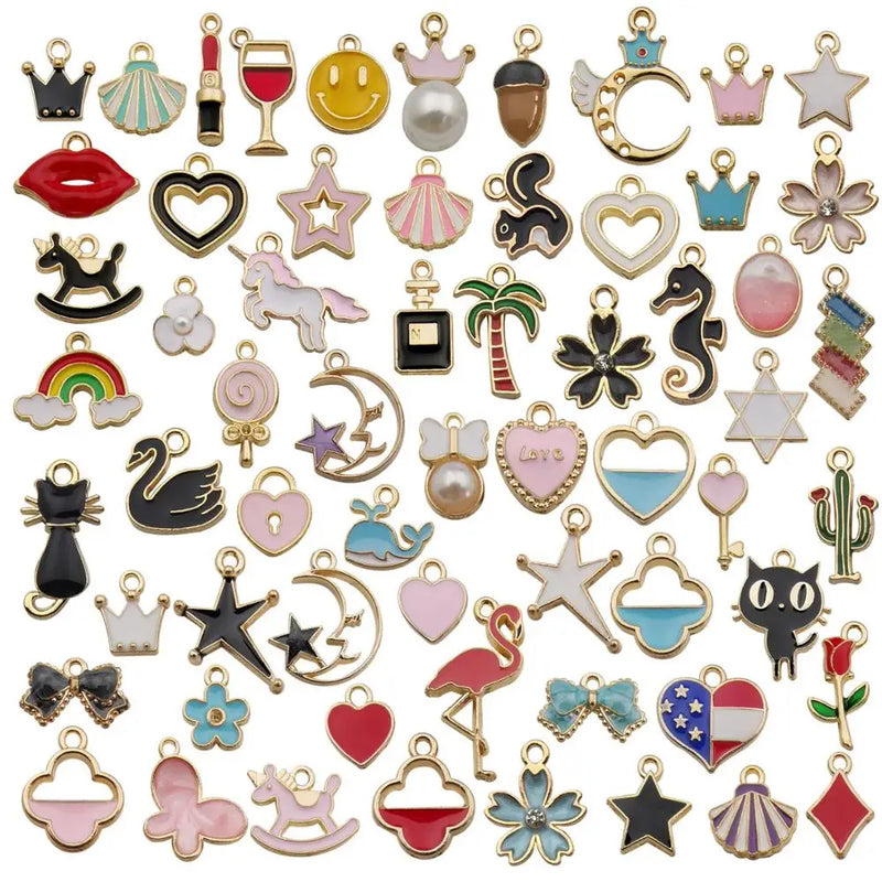 60pcs Enamel Plated Charms Pendants for DIY Jewelry Making