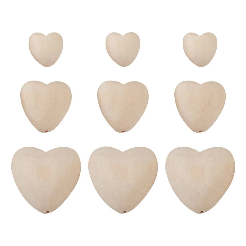 60pcs Natural Wood Beads Love Heart Wooden Spacer Charm Beads for Jewelry Making