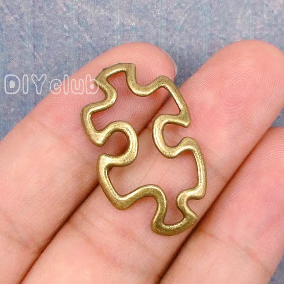 60pcs Antique Bronze Puzzle Piece Charms 30x18mm