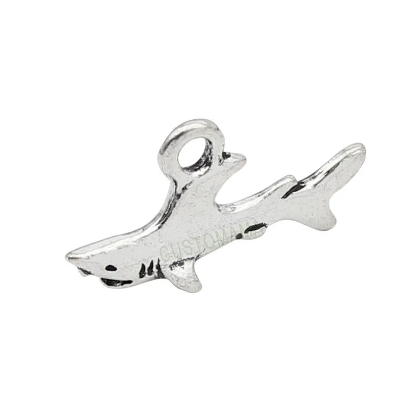60pcs 3D Shark Charms Antique Tibetan Silver Shark Charm Pendants