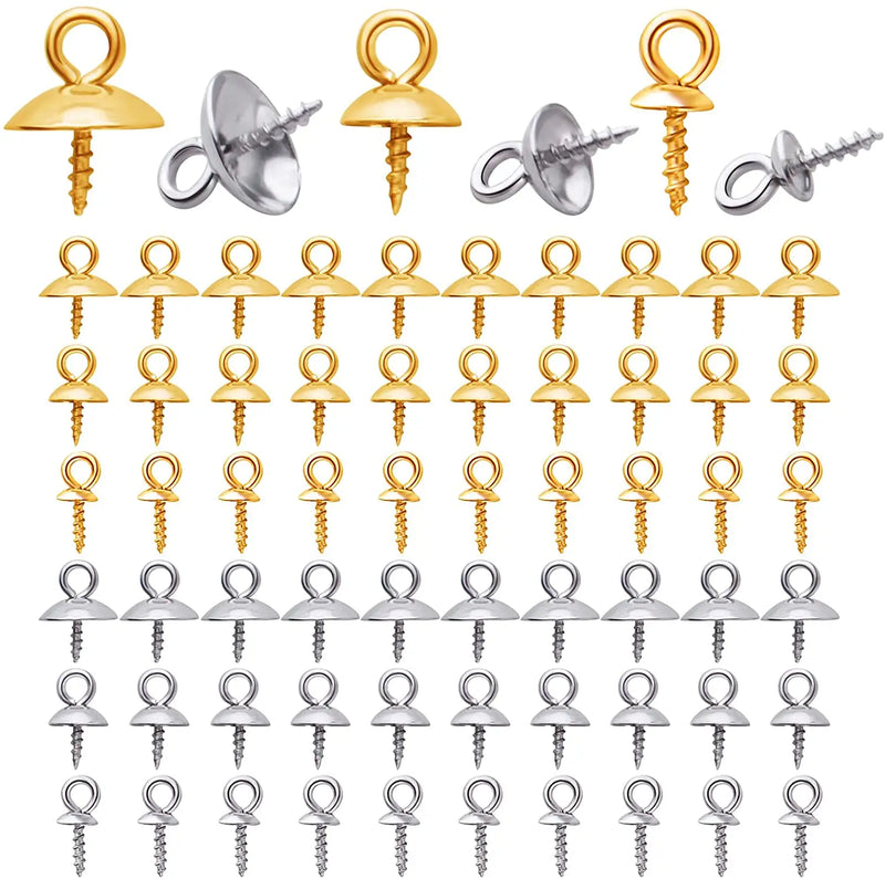 60pcs Stainless Steel Pearl Screw Eye Pin Bail Peg Pendants for Beads Earrings
