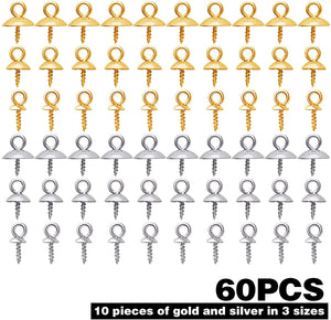 60pcs Stainless Steel Pearl Screw Eye Pin Bail Peg Pendants for Beads Earrings