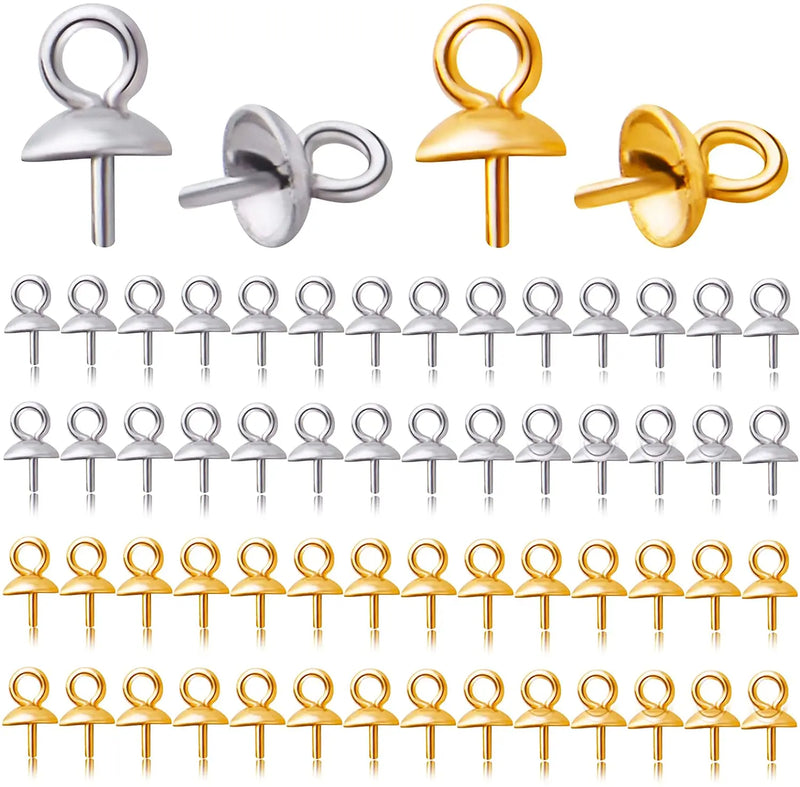 60pcs Stainless Steel Eye Pin Bail Caps for Jewelry Making