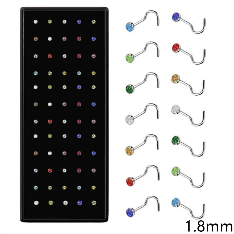 60pcs Stainless Steel Stud Nose Rings Set for Men Women Needles Cartilage Septum