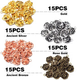 60pcs Tibetan Alloy Rose Flower Bead Charm Pendants for DIY Jewelry Making