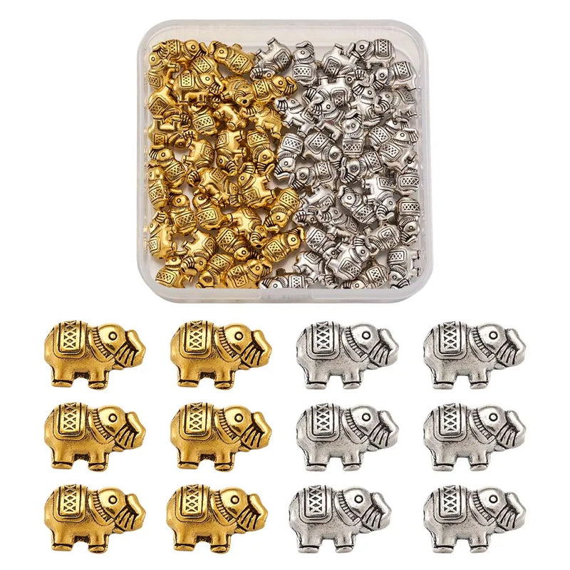 60pcs Tibetan Style Elephant Charms Spacer Beads Antique for DIY Bracelet
