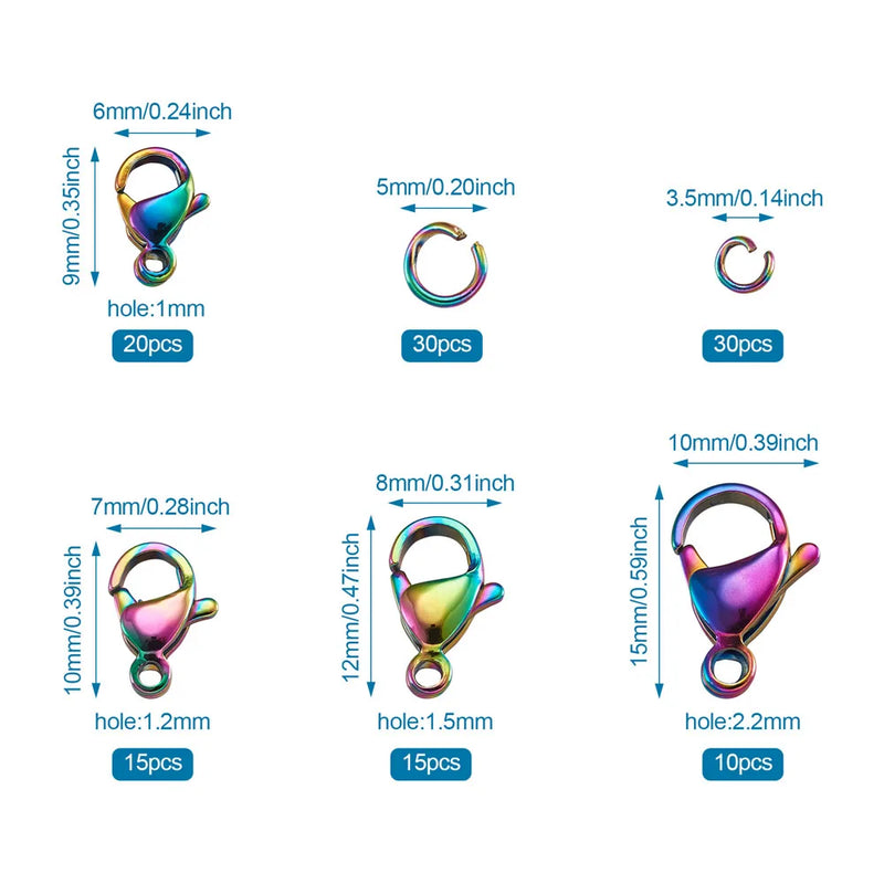 60pcs 304 Stainless Steel Lobster Claw Clasps Vacuum Plating Multi-color