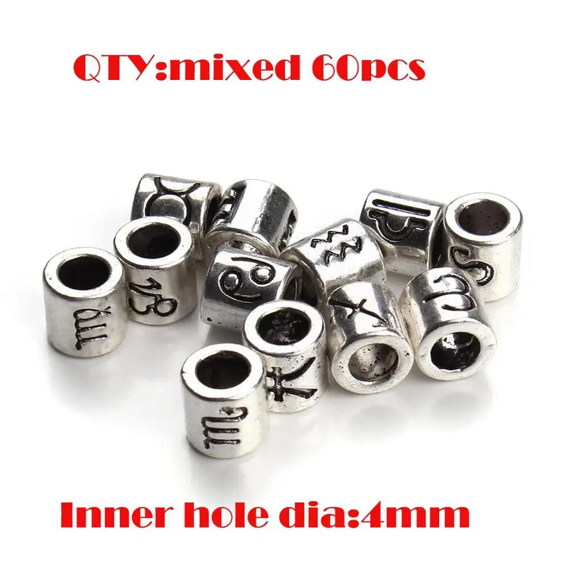 60pcs Antique Silver Zodiac Charm Beads Spacer Beads DIY Jewelry Making F3061