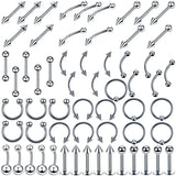 60pcs Stainless Steel Body Piercing Jewelry Mix Styles Tongue Eyebrow Belly Nose