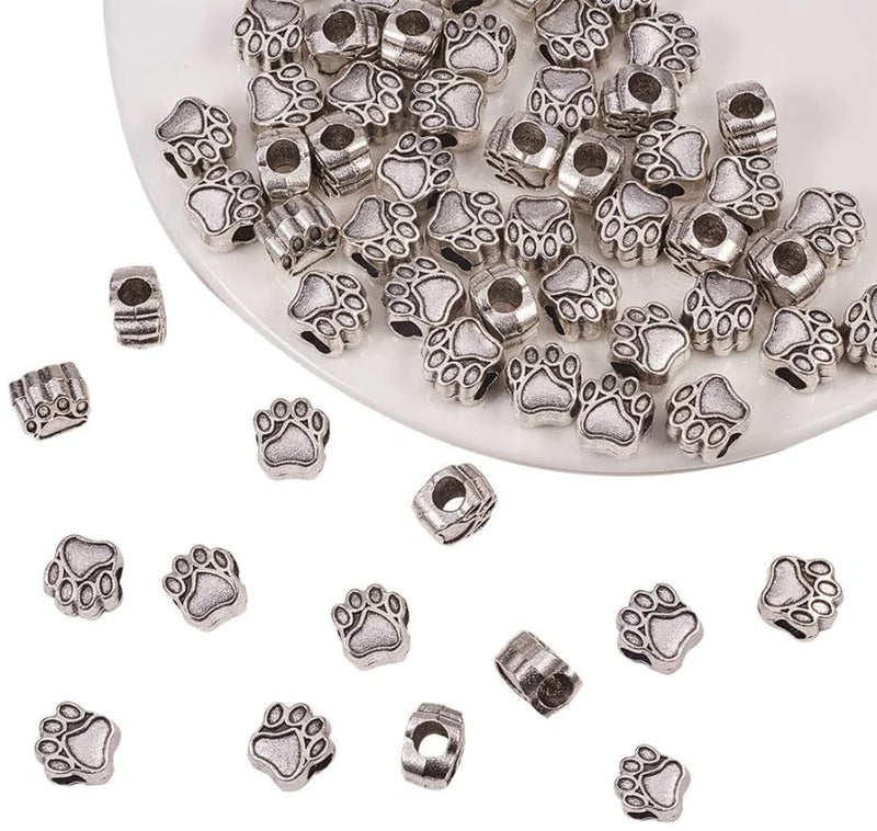 60pcs Tibetan Style Dog Paw Prints Alloy Beads Antique Silver Spacer