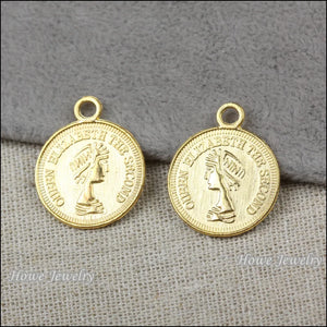 60pcs Elizabeth Coin Charm Gold-color DIY Jewelry Making