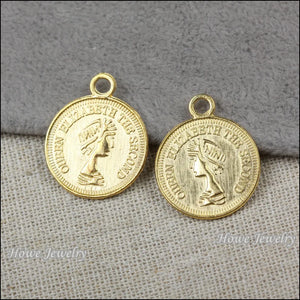 60pcs Elizabeth Coin Charm Gold-color DIY Jewelry Making