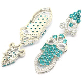 European Big Heavy Aquamarine CZ Silver Earrings
