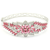 Pink Raspberry Rhodolite Garnet CZ Silver Bracelet 7.5in