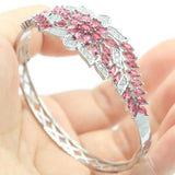 Pink Raspberry Rhodolite Garnet CZ Silver Bracelet 7.5in