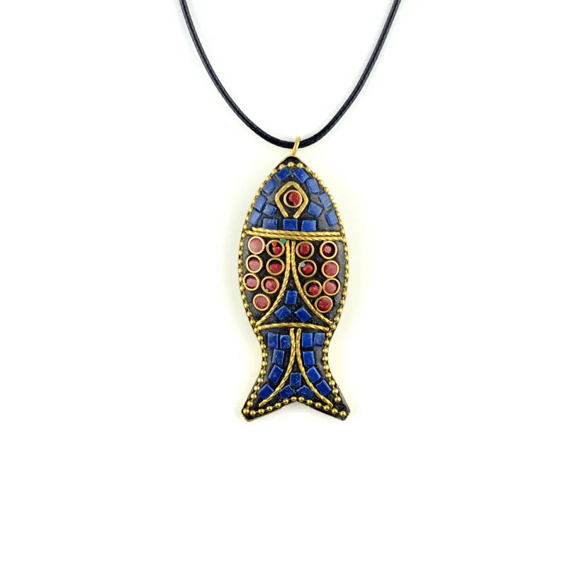 Nepal Fish Pendant Ethnic Style Necklace Sweater Chain Accessories
