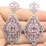 European Long Pink Kunzite CZ Wedding Silver Earrings
