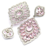 European Long Pink Kunzite CZ Wedding Silver Earrings