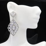 European Long Pink Kunzite CZ Wedding Silver Earrings