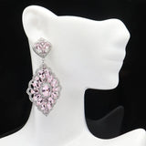 European Long Pink Kunzite CZ Wedding Silver Earrings