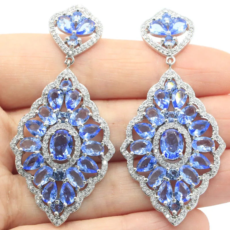 Violet Tanzanite Pink Tourmaline 925 Silver Earrings
