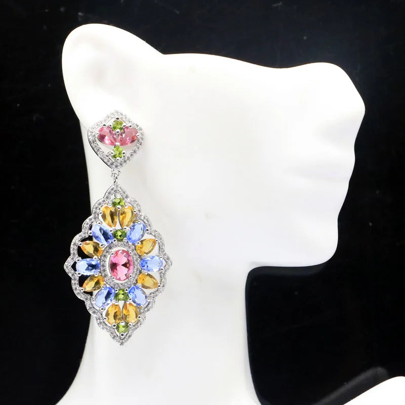 Luxurious 60x28mm Violet Tanzanite Earrings
